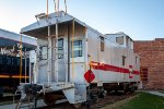 CBQ 13555 wearing fresh paint and lettered for CB&Q this ex EJ&E caboose is on display at the Monroe County Historical Society 